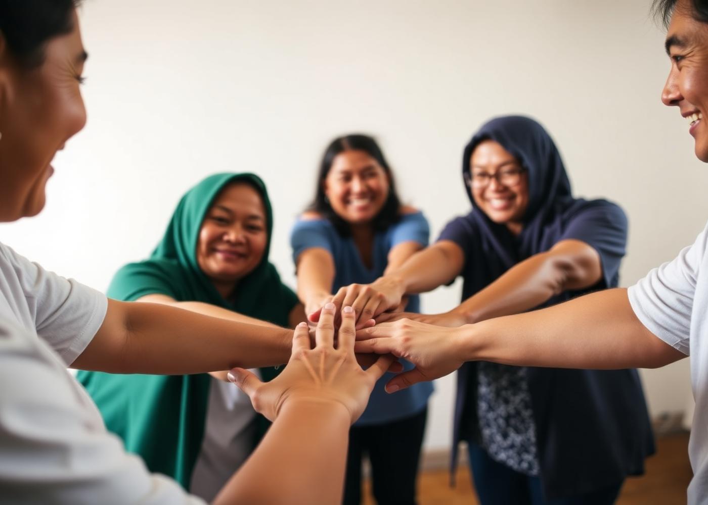 Members of a Filipino patient support group joining hands in solidarity